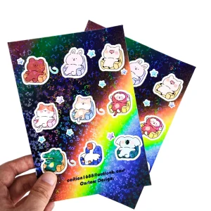Personalized PVC Vinyl Waterproof Self Adhesive Die Cut Glitter Stickers Custom Holographic Glossy Craft Photo Frame Candle