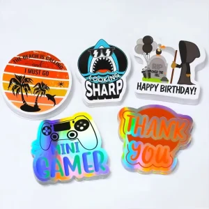 Popular High Quality Custom Printing Logo Label Sticker Shiny Kiss Cut Sticker Self Adhesive Waterproof Vinyl Die Cut Stickers