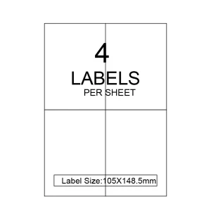 Printable A4 Size 4 Page Sheet 4 X 5 FBA Shipping Delivery Address Labels Sticker Acrylic Adhesive for Grocery Supermarket Use