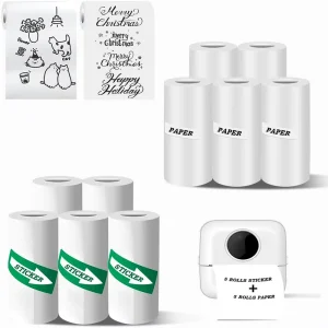 Printable Double Thermal Sticker Rolls 25PCS Mini Adhesive Paper 5.7×2.5cm 3M Length for Journals Photos Scrapbook Projects