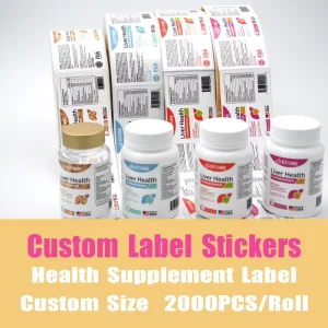 Printed Glass Bottle Label Medicine Bottle Labels Self Adhesive Stickers for Health Supplement Labels Custom Printed Label