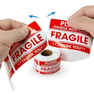 Private Design Flexography Adhesive Sticker 3”X2” Roll Red Candle Safety Warning Labels with Heavy Packaging Customizable