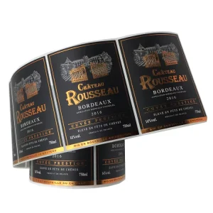 Professional Custom Waterproof Self Adhesive Printed Paper Gold Foil Wine Labels for Bottles