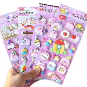 Pvc Stickers Set Waterproof Fun Stationery 3D Cute Cartoon Window Decorative Custom Puffy Stickers Kid