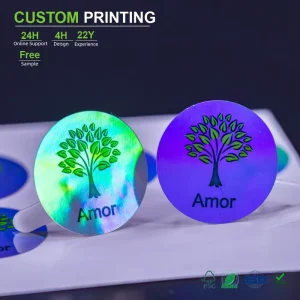 Recyclable Waterproof Custom Holographic PET Stickers With Rainbow Effect For Brand Promotion And Security Labels