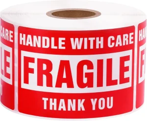Red Stamp 3″ X 2″ Fragile Adhesive Sticker Roll with Care Warning for Supermarket & Grocery Use Scratch Off Paper Labels