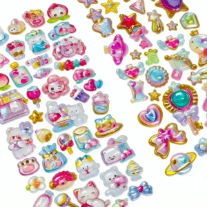 Removable Reusable Waterproof Eco Friendly Planner Journal 3D Bubble Stickers Cute Kawaii Pink Cartoon Animal Print Decorative