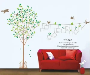 Removable Tree and Birds Photo Frame Designs Wall Decals Pvc Kids Wall Sticker for Home Decorative