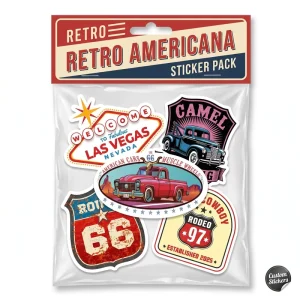 Retail Head Card Packaging Sticker Set Custom Retro Americana Waterproof Vintage Vinyl Decals Die Cut Sticker Pack
