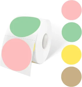 Reusable 2″ Pink Green Brown Yellow Circle Direct Thermal Labels Self-Adhesive UV Printed Stickers Multi-Purpose Roll Sticker