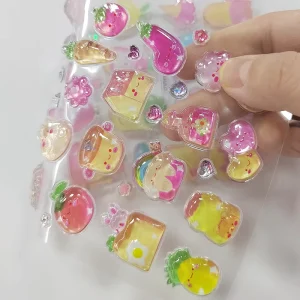Reusable Kids Jelly Patch Puffy Cartoon Rabbit Fruit 3D Epoxy Decoration Stickers