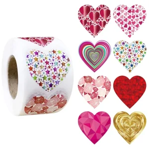 Roll Heart Holiday Decoration Stickers Gift Sealing Decals Labels Self Adhesive Sticker