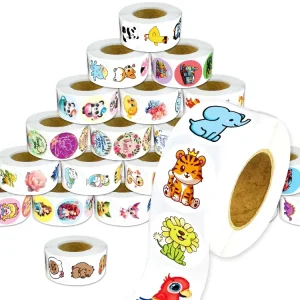 Roll Stickers Diameter 2.5 cm 500 Pcs Roll Cute Animal Seal Dot Label Stickers DIY Decoration Suitable Children Adults Teenagers