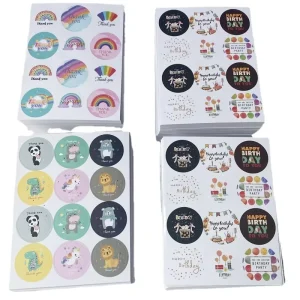 Round Shaped Cartoon Animal Rainbow Pattern Kraft Sealing Label Sticker Thank You Self Adhesive Sticker for DIY Gifts