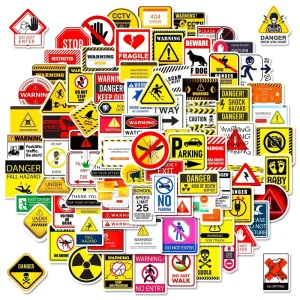 Safety Warning Sign Stickers Pack Waterproof Vinyl Danger Caution Traffic Restriction Decals for Hard Hat Car Helmet Decor
