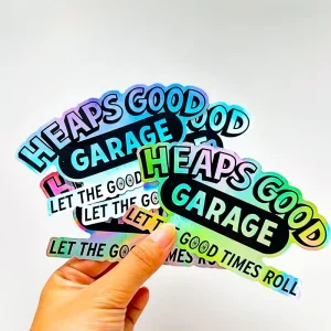 Scratch Proof Cartoon Business Brand Label Logo Custom Waterproof PVC Hologram Stickers Die Cut Holographic Stickers
