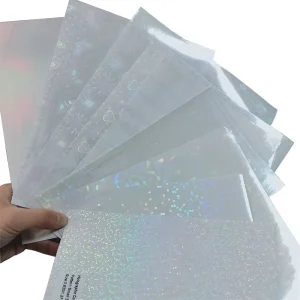 Self adhesive Holographic Cold Laminate Film Transparent High Glossy A4 Size Opp Bag Stickers Custom Bopp Blow Molding Soft