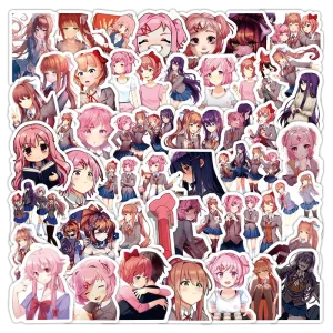 Set of 60 PVC Stickers Doki Doki Literary Club Anime Monika Natsuki Sayori Yuri Cartoon Dolls Made Paper Vinyl