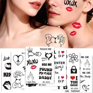 Sexy Women Girls Red Lips Valentine’s Day Full Colors Flower Temporary Couples Tattoo Stickers Tatouage Femme