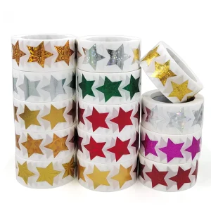 Shining Stars Shape 2.5cm Diameter Roll Stickers Package Gift Decorative Sticker Seal Label 500pcs One Roll Sticker Vinyl Roll