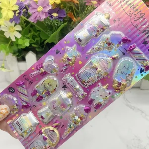 Shiny Cartoon Stereo Laser Shake Decorative Stickers for Kids Fun Vinyl Toy Stickers Gifts