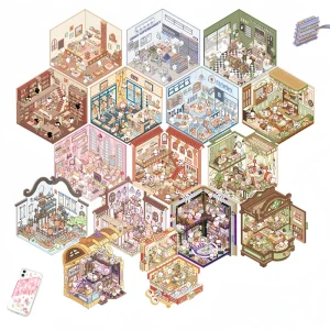 Simno 2 Piece pack PET Waterproof Stickers Cute Funny DIY 3D House Miniature Scene Stickers for Adults Kids Gift