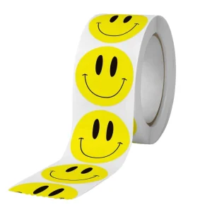 Smiley Face Roll Stickers Waterproof Vinyl Decals for Gift Wrapping Party Decor Positive Branding