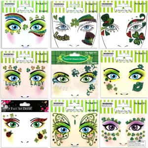 St Patricks Day Shamrock Festival Party Glitter Rhinestone Double Sided Cute Face Stickers