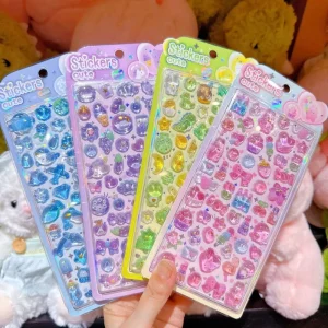 Transparent Glitter Candy Epoxy Stickers Cute Bear Heart 3D Clear Dome Sticker For Journal Kpop Card Phone Decor
