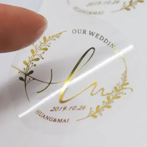 Transparent Sticker Waterproof Gold Logo Glossy Finish with UV Printing Custom Use for Food