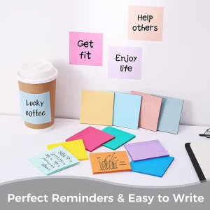 Transparent Sticky Notes 75x75mm 50 Sheets Self Adhesive Waterproof BOPP Memo Pads 7 Colors for Office School Home