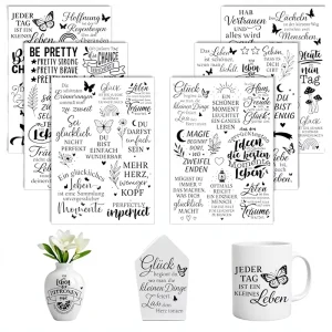 UV DTF Cup Wraps 8 Sheets 16 oz Slogan Pattern Waterproof Adhesive Stickers Rectangular Shape Home Decoration DIY