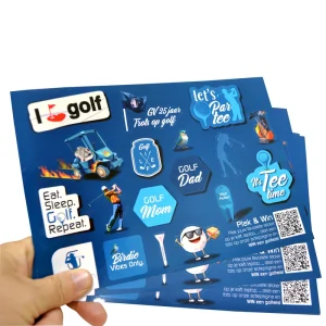 UV Resistant Durable Adhesive Vinyl Sticker Sheet with Custom Shape Waterproof Glossy Finish for Golf Promotion