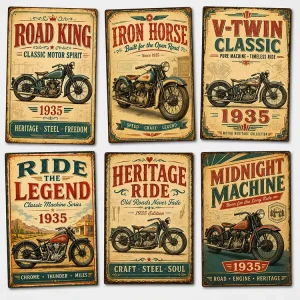 Vintage Retro Motorcycle Tin Sign Old Fashioned Classic Biker Bar Garage Man Cave Rustic Wall Art Metal Sign