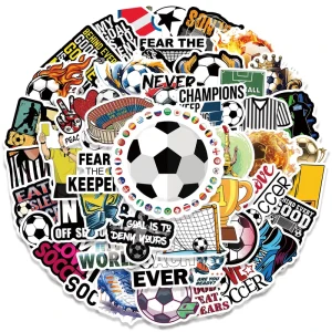 Vinyl Soccer Stickers 50pcs Football Cartoon Decals for Adults Kids Teens Water Bottle Laptop Car Guitar Decor