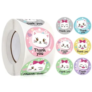 Vinyl Stickers Custom Printing Cat Thank You Sticker Roll 500PCS Per Roll