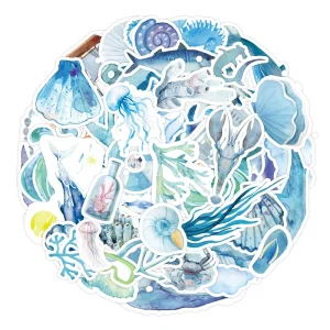 Watercolor Ocean Blue Series Graffiti Fresh Stickers Cell Phone Computer Decoration Waterproof Handbook Stickers