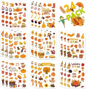 Watercolor Pumpkin Turkey Maple Leaf Harvest Theme Mixed Die Cut Autumn Thanksgiving Vinyl Stickers for Scrapbook DIY