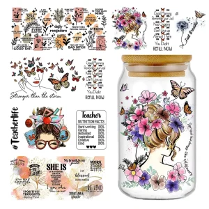 Waterproof 16oz Plastic UV Cup Wrap Transfers Stickers New Trendy Style Fashion Tumbler Wraps Washable Tattooed Girl Design