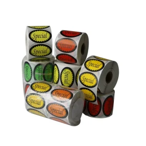 Waterproof Adhesive Promotional Stickers Bulk Oval Labels for Retail Packaging (Yellow/Green/Red)