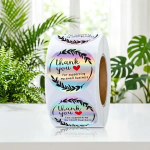 Waterproof Adhesive Vinyl Stickers Custom Printing Holographic Nice Thank You Stickers RTS 500PCS Per Roll 1in 2.5cm