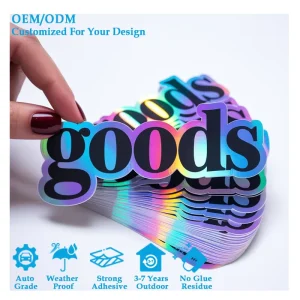 Waterproof And UV resistant 3D Holographic Rainbow Die cut Stickers Custom Logo Holographic Stickers