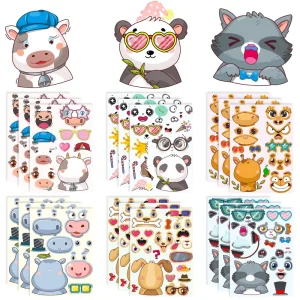 Waterproof Cartoon Make a Face Sticker DIY Animals Make Your Own Stickers for Children Party Favor Supplies