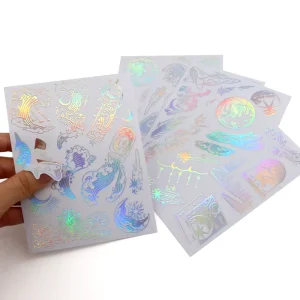 Waterproof Custom Printed Logo Transparent Kiss Cut Stickers Deco Holographic Glitter Sticker Sheet