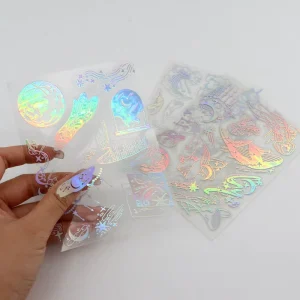 Waterproof Custom Transparent Kiss Cut Holo Glitter Sticker Sheets