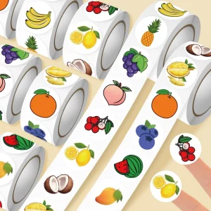 Waterproof Durable Adhesive Sticker Roll Custom Printing RTS Fruit Sticker Roll 500PCS Per Roll 20mm Round Sealing Stickers