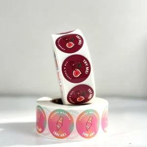 Waterproof Glossy Vinyl Adhesive Sticker Rolls with Custom Logo and Shapes for Craft and Commodity Packaging