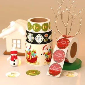 Waterproof PVC Christmas Stickers Round Craft Use Christmas Type PVC Decals