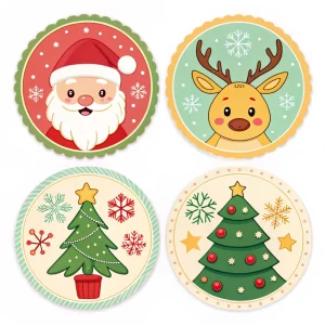Waterproof PVC Christmas Stickers Round Craft Use Christmas Type PVC Decals