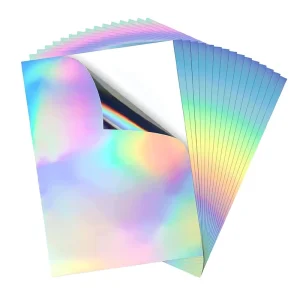 Waterproof Printable Self Adhesive Rainbow Laminate A4 Holographic Sticker Paper Film for DIY Crafts Patterns 8.5×11 Inch